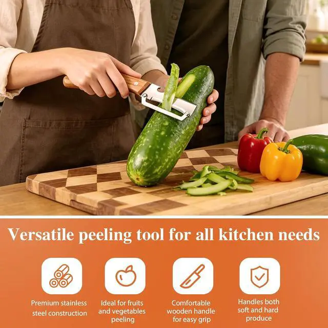 Alt view image 6 of 7 - (3 PCS) 2 in 1 Multi Functional Vegetable Peeler with Wooden Handle and Bottle Opener, Stainless Steel Blade Kitchen Tool for Fruit Apple Potato Pumpkin Papaya