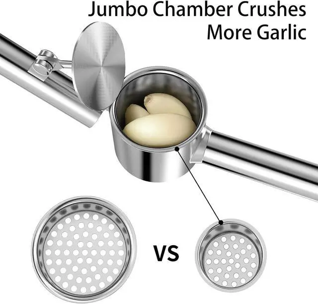 Alt view image 6 of 7 - 5-in-1 Stainless Steel Garlic Press Set with Large Chamber & Mincer - Heavy Duty Rustproof Garlic Crusher with Ergonomic Handle, Dishwasher Safe, Easy Squeeze Design for Ginger, Nuts, Herbs (Large)