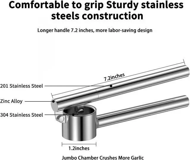 Alt view image 7 of 7 - 5-in-1 Stainless Steel Garlic Press Set with Large Chamber & Mincer - Heavy Duty Rustproof Garlic Crusher with Ergonomic Handle, Dishwasher Safe, Easy Squeeze Design for Ginger, Nuts, Herbs (Large)