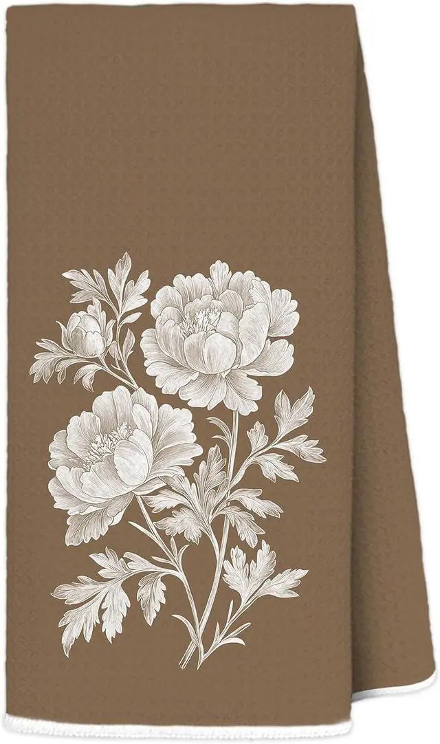 Main image of Vintage Peony Floral Kitchen Towels 16x24 Inch, Farmhouse Botanical Flower Decorative Hand Towels for Bathroom, Neutral Brown Dish Tea Towel Drying Cloth