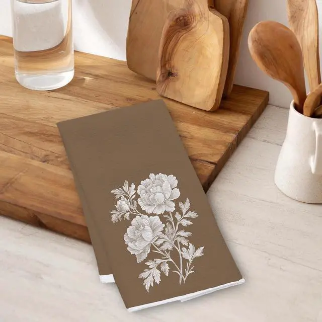 Alt view image 3 of 7 - Vintage Peony Floral Kitchen Towels 16x24 Inch, Farmhouse Botanical Flower Decorative Hand Towels for Bathroom, Neutral Brown Dish Tea Towel Drying Cloth