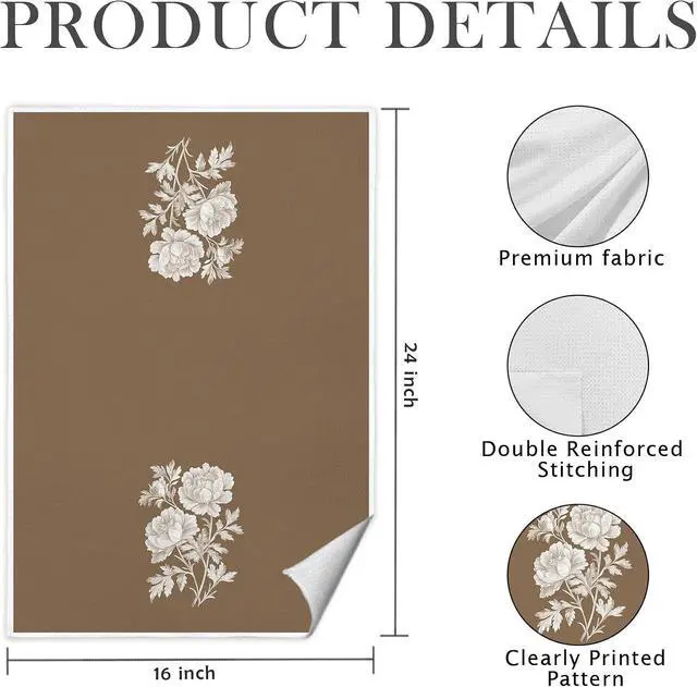 Alt view image 7 of 7 - Vintage Peony Floral Kitchen Towels 16x24 Inch, Farmhouse Botanical Flower Decorative Hand Towels for Bathroom, Neutral Brown Dish Tea Towel Drying Cloth
