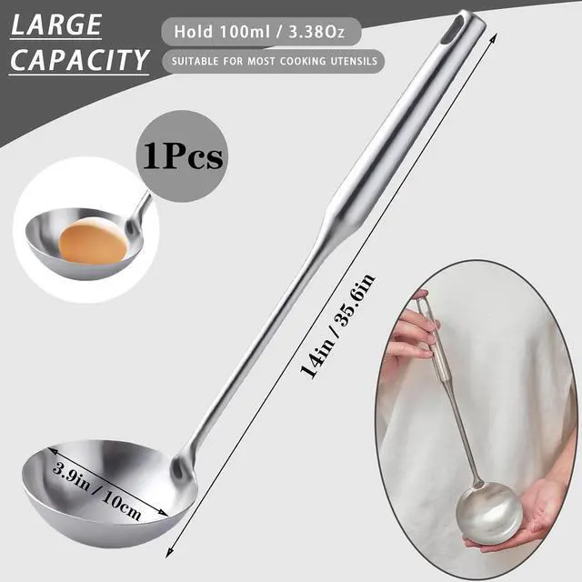 Alt view image 2 of 7 - Stainless Steel Soup Ladle, 14 Inch Large Serving Ladle, Silver | Heavy Duty, Heat-Resistant, Dishwasher Safe, Kitchen Utensils for Cooking, Buffet, Party, Kitchen