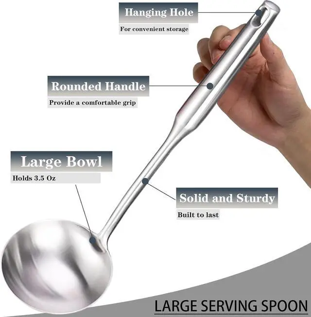 Alt view image 3 of 7 - Stainless Steel Soup Ladle, 14 Inch Large Serving Ladle, Silver | Heavy Duty, Heat-Resistant, Dishwasher Safe, Kitchen Utensils for Cooking, Buffet, Party, Kitchen