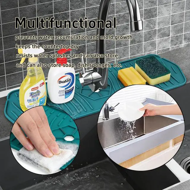 Alt view image 4 of 6 - 1 PCS Kitchen Sink Faucet Mat - 2026 New Foldable Sink Protectors for Kitchen Sink, Multi-Size Silicone Faucet Guard & Draining Mat, Splash Guard Keeps Countertop Dry, for Farmhouse RV Bathroom