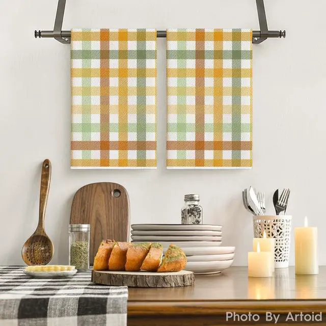 Alt view image 2 of 6 - Artoid Mode Colorful Stripes Fall Kitchen Towels Set of 2 18x26 Inch | Thanksgiving Autumn Hand & Dish Towels,Ultra Absorbent,Seasonal Farmhouse Decoration