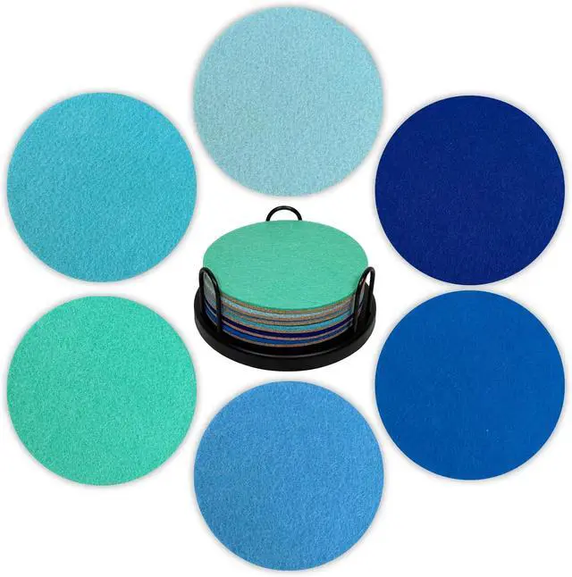 Main image of Ocean Felt Coasters Set of 6, Round Absorbent Drink Coasters, Non-Slip Cork Backing, Removable Holder