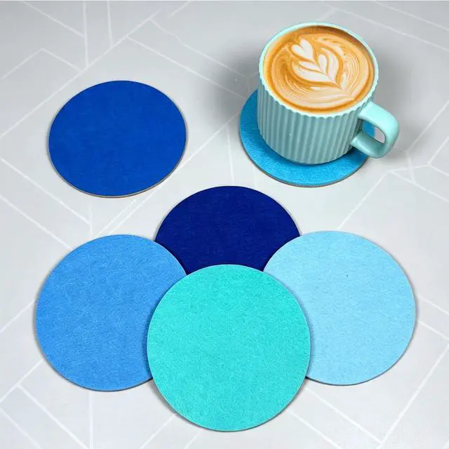 Alt view image 4 of 6 - Ocean Felt Coasters Set of 6, Round Absorbent Drink Coasters, Non-Slip Cork Backing, Removable Holder