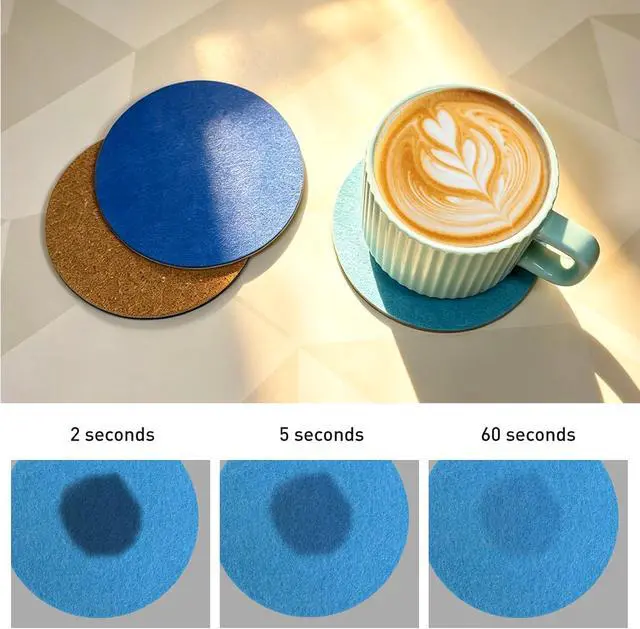 Alt view image 5 of 6 - Ocean Felt Coasters Set of 6, Round Absorbent Drink Coasters, Non-Slip Cork Backing, Removable Holder