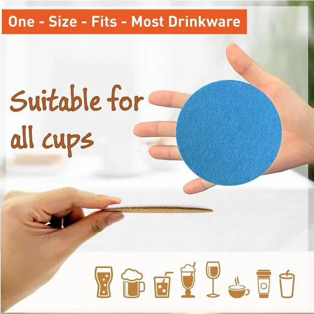 Alt view image 6 of 6 - Ocean Felt Coasters Set of 6, Round Absorbent Drink Coasters, Non-Slip Cork Backing, Removable Holder