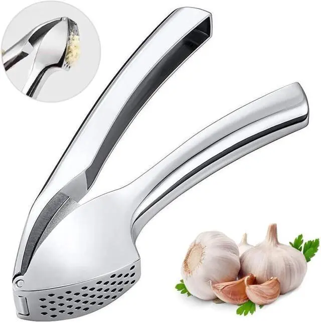 Alt view image 4 of 7 - Heavy Duty Garlic Press, Zinc Alloy Garlic Crusher & Mincer, Easy Squeeze Garlic Press Tool with Ergonomic Handle, Garlic Mincer with Peeler Tube & Cleaning Brush for Kitchen Cooking