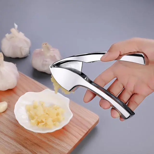 Alt view image 6 of 7 - Heavy Duty Garlic Press, Zinc Alloy Garlic Crusher & Mincer, Easy Squeeze Garlic Press Tool with Ergonomic Handle, Garlic Mincer with Peeler Tube & Cleaning Brush for Kitchen Cooking