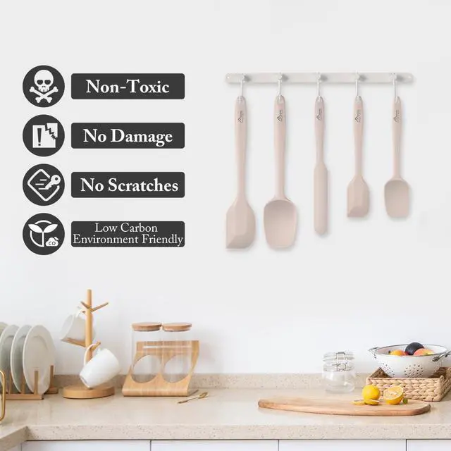 Alt view image 6 of 7 - HOTEC 600 Heat Resistant BPA-Free Silicone Rubber Spatula Set,Kitchen Cooking Spatulas, Baking, Mixing for Non Stick Cookware, Dishwasher Safe, Set of 5, Khaki