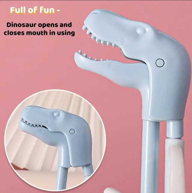Alt view image 5 of 7 - Training Chopsticks for Kids, Jawbush 3 Pairs Reusable Kids Chopsticks, Cute with Dinosaur Head, Non-slippery Indented Tips and Adjustable Finger Loops, Easy to Use and Clean, Dishwasher Safe