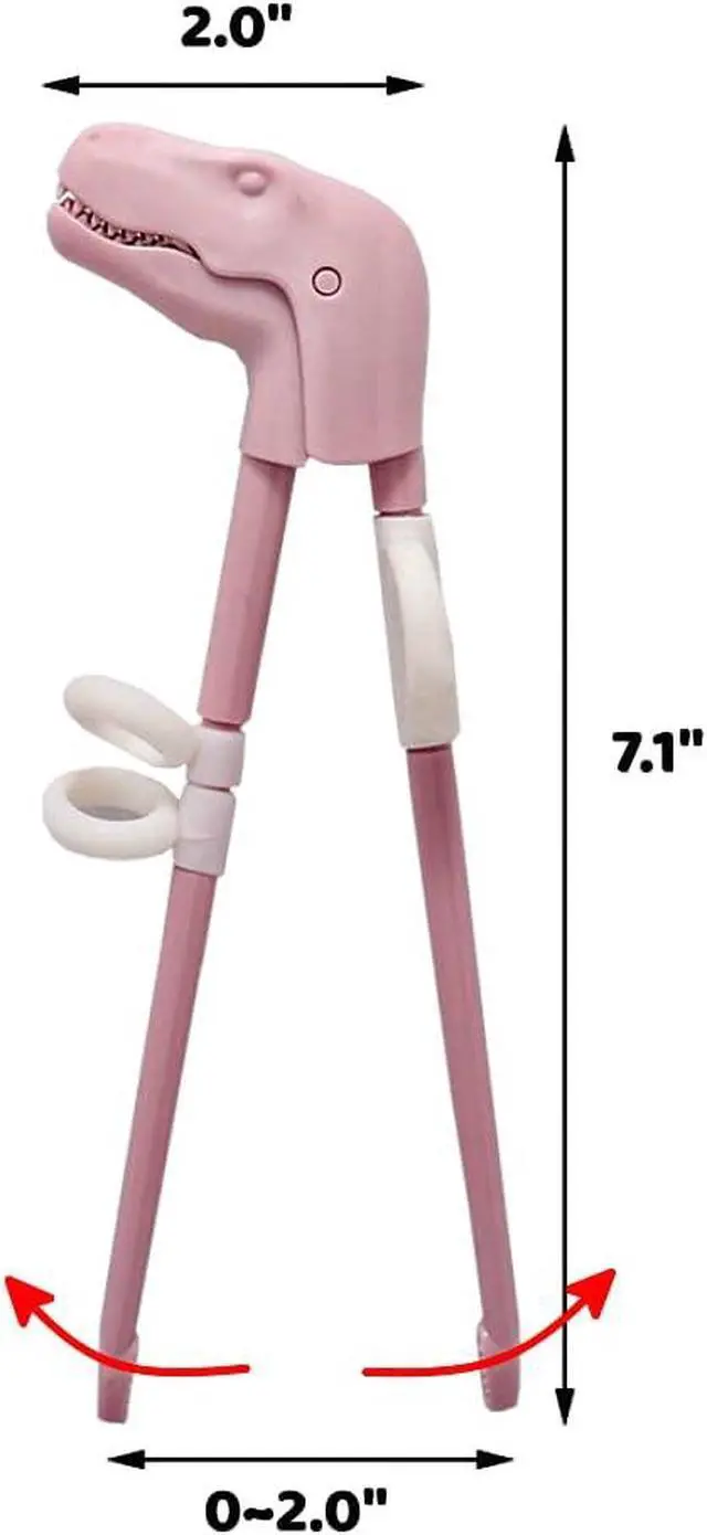 Alt view image 6 of 7 - Training Chopsticks for Kids, Jawbush 3 Pairs Reusable Kids Chopsticks, Cute with Dinosaur Head, Non-slippery Indented Tips and Adjustable Finger Loops, Easy to Use and Clean, Dishwasher Safe