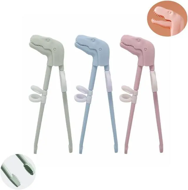 Alt view image 7 of 7 - Training Chopsticks for Kids, Jawbush 3 Pairs Reusable Kids Chopsticks, Cute with Dinosaur Head, Non-slippery Indented Tips and Adjustable Finger Loops, Easy to Use and Clean, Dishwasher Safe