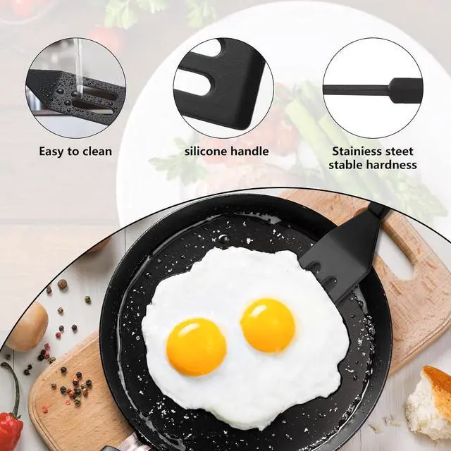 Alt view image 3 of 7 - 2 PackKunovo Small Spatula for Nonstick Cookware Mini Spatulas for kitchen Use,Heat-Resistant Silicone Thin Spatula Cooking Baking (Black-R)