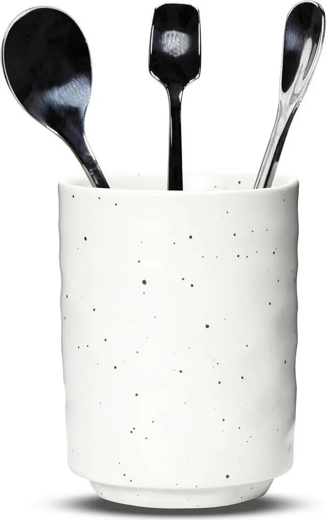 Main image of Ceramic Spoon Holder for Coffee Bar, Upright Tea Spoon Holder Cup, Coffee Stirrers Straws Stir Stick Holder, White