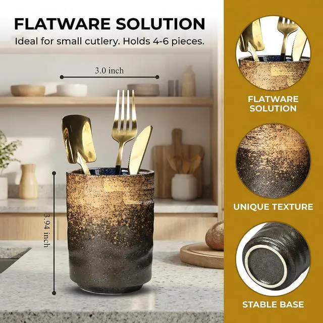 Alt view image 2 of 7 - Ceramic Spoon Holder for Coffee Bar, Upright Tea Spoon Holder Cup, Coffee Stirrers Straws Stir Stick Holder, White