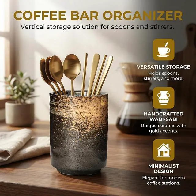 Alt view image 4 of 7 - Ceramic Spoon Holder for Coffee Bar, Upright Tea Spoon Holder Cup, Coffee Stirrers Straws Stir Stick Holder, White