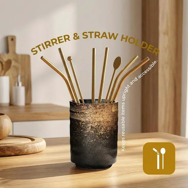 Alt view image 7 of 7 - Ceramic Spoon Holder for Coffee Bar, Upright Tea Spoon Holder Cup, Coffee Stirrers Straws Stir Stick Holder, White
