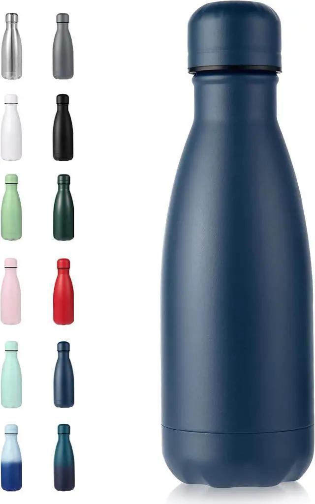 Main image of Volhoply 12oz Small Water Bottle Stainless Steel, BPA Free Insulated Water Bottles, Double Wall Cola Shape Flask, Keeps Cold 24 Hours and Hot 12 Hours for Kids Handbag (Navy,1)