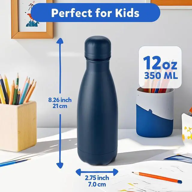 Alt view image 2 of 7 - Volhoply 12oz Small Water Bottle Stainless Steel, BPA Free Insulated Water Bottles, Double Wall Cola Shape Flask, Keeps Cold 24 Hours and Hot 12 Hours for Kids Handbag (Navy,1)