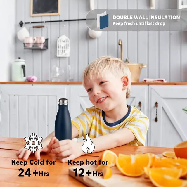 Alt view image 3 of 7 - Volhoply 12oz Small Water Bottle Stainless Steel, BPA Free Insulated Water Bottles, Double Wall Cola Shape Flask, Keeps Cold 24 Hours and Hot 12 Hours for Kids Handbag (Navy,1)