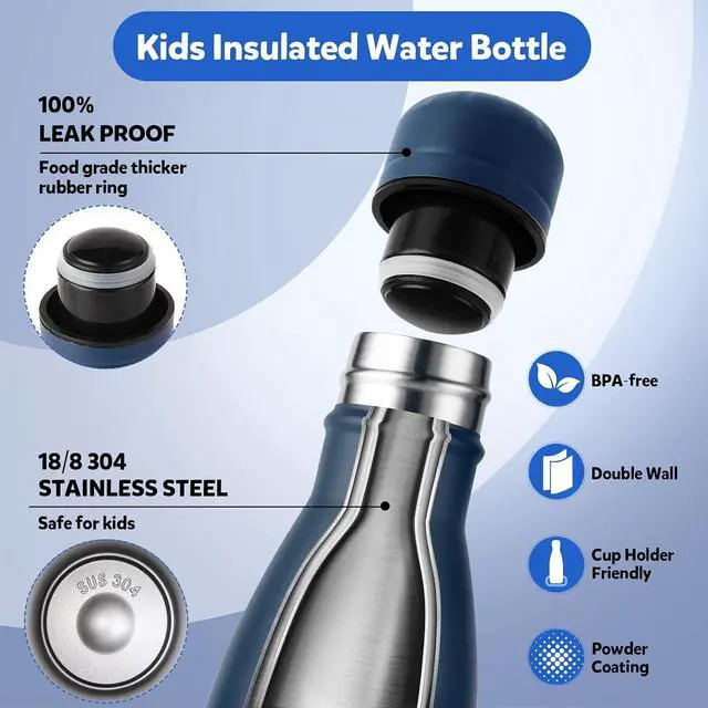 Alt view image 4 of 7 - Volhoply 12oz Small Water Bottle Stainless Steel, BPA Free Insulated Water Bottles, Double Wall Cola Shape Flask, Keeps Cold 24 Hours and Hot 12 Hours for Kids Handbag (Navy,1)