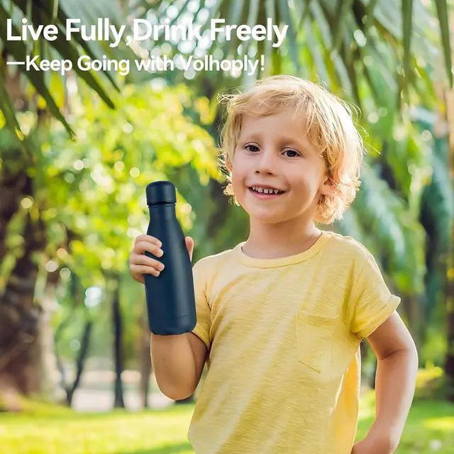 Alt view image 7 of 7 - Volhoply 12oz Small Water Bottle Stainless Steel, BPA Free Insulated Water Bottles, Double Wall Cola Shape Flask, Keeps Cold 24 Hours and Hot 12 Hours for Kids Handbag (Navy,1)