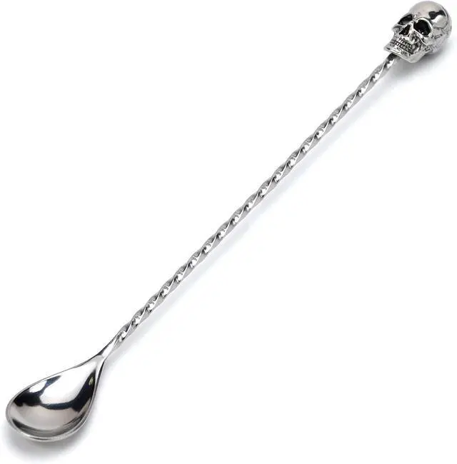 Main image of Homestia 12'' Bar Spoon, Cocktail Mixing Spoon for Bartending, Skull Decor | 304 Stainless Steel Cocktail Spoon for Stirring, Long Spiral Handle Spoon Stirrers for Drink, Halloween Party, Home Bar Use