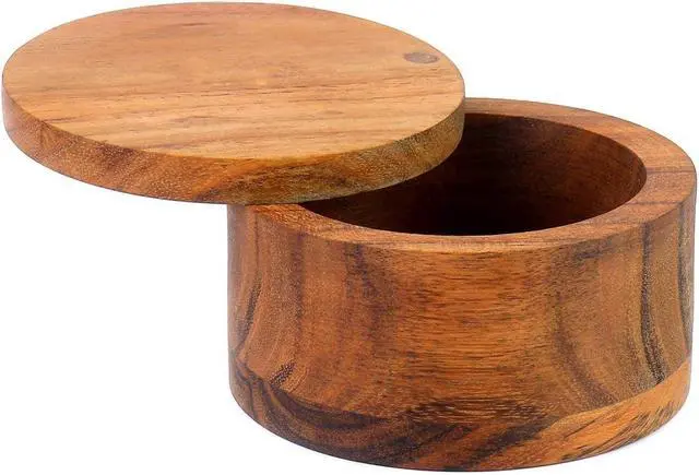 Alt view image 5 of 6 - Kimona Spice Cellars Acacia Wood Salt & Spice Box With Swivel Cover, Secure Durable Storage & Organization for Seasonings, Herbs (3.5 X 3.5 X 2.5)