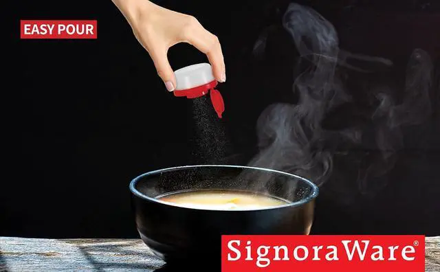 Alt view image 5 of 6 - SIGNORAWARE Salt and Pepper Shakers Moisture Proof Set of 2 Small Mini Salt Shaker to go Camping Picnic Outdoors Kitchen Lunch Boxes Travel Spice Set Clear with Red Covers Plastic Airtight Dispenser