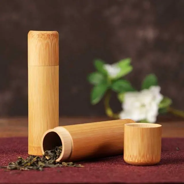 Alt view image 4 of 7 - Teensery 2 Pcs Bamboo Loose Tea Jar Portable Tea Storage Box Small Spice Canister Coffee Bean Holder Travel Tea Container with Lid (4.7 x 1.2 Inch)