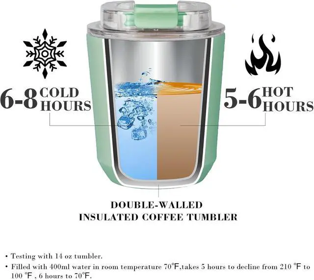 Alt view image 3 of 7 - Puraville 10 oz Insulated Stainless Steel Tumblers with Lid | Travel Coffee Mug Vacuum Cup, Leak Proof Reusable Double Walled Coffee Tumbler for Iced and Hot Drinks, Green