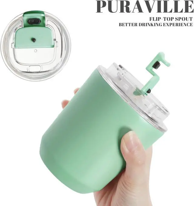 Alt view image 5 of 7 - Puraville 10 oz Insulated Stainless Steel Tumblers with Lid | Travel Coffee Mug Vacuum Cup, Leak Proof Reusable Double Walled Coffee Tumbler for Iced and Hot Drinks, Green