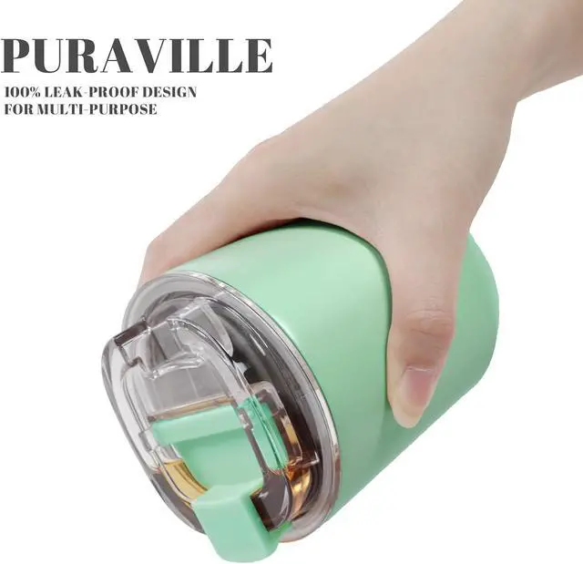 Alt view image 6 of 7 - Puraville 10 oz Insulated Stainless Steel Tumblers with Lid | Travel Coffee Mug Vacuum Cup, Leak Proof Reusable Double Walled Coffee Tumbler for Iced and Hot Drinks, Green