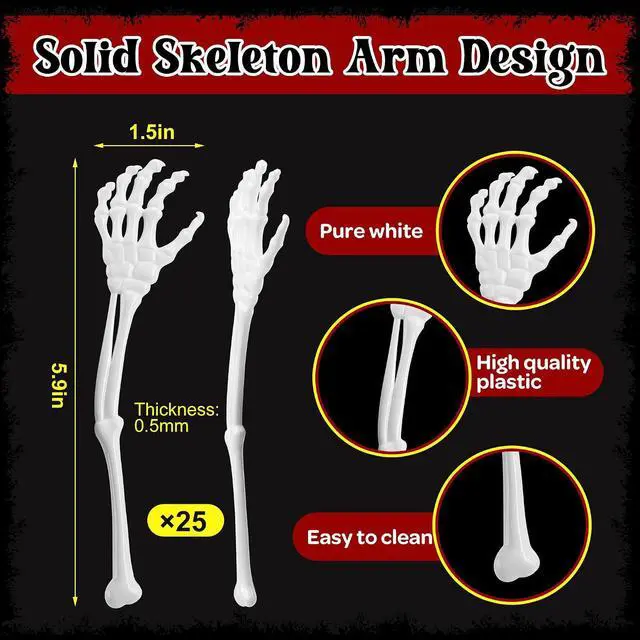 Alt view image 2 of 7 - RunNico 25 Pcs 5.9''x1.5'' Halloween Skeleton Cocktail Stirrers, Reusable Skeleton Hand Swizzle Sticks, Halloween Plastic Drink Stirrer for Home Bar Horror Party Table Decorations Photo Props