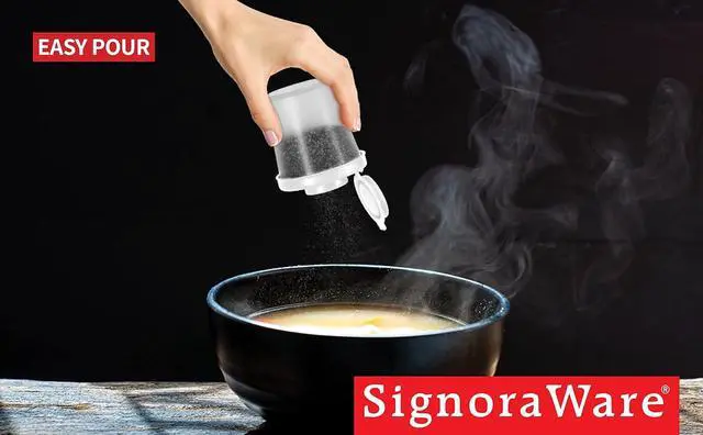 Alt view image 5 of 6 - SIGNORAWARE Salt and Pepper Shakers Moisture Proof Set of 2 Medium Salt Shaker to go Camping Picnic Outdoors Kitchen Lunch Boxes Travel Spice Set Clear with White Lids Plastic Airtight Dispenser