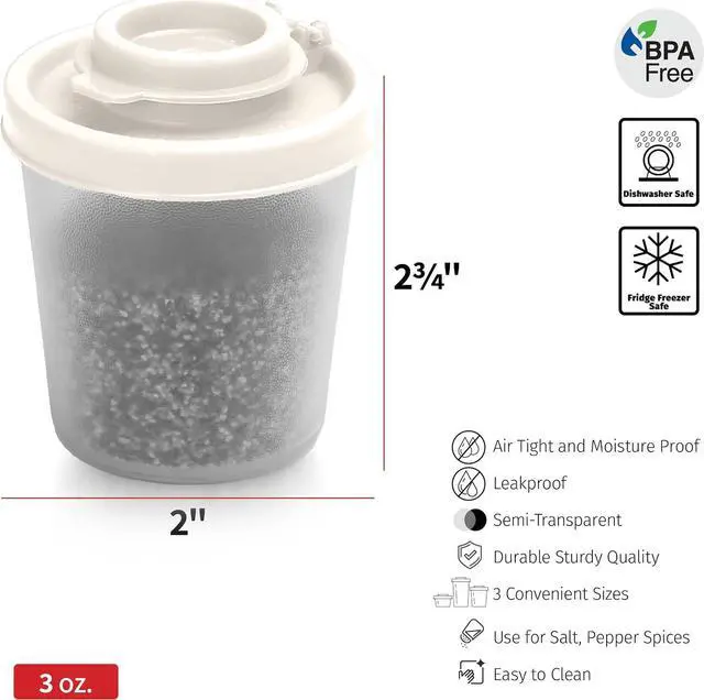 Alt view image 6 of 6 - SIGNORAWARE Salt and Pepper Shakers Moisture Proof Set of 2 Medium Salt Shaker to go Camping Picnic Outdoors Kitchen Lunch Boxes Travel Spice Set Clear with White Lids Plastic Airtight Dispenser