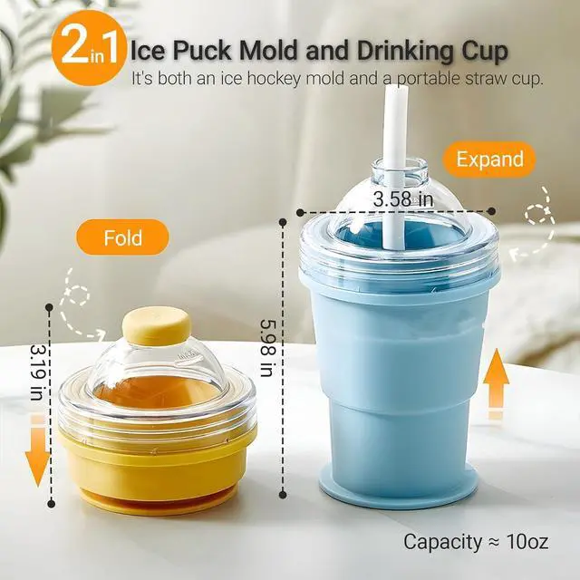 Alt view image 7 of 7 - 2026 Portable Foldable Ice Hockey Drink Cup With Ice Ball Mold, Silicone Ice Cube Beverage Cup, Summer Cold Drink Cup, Suitable For Coffee, Beverages, Juice, Beer, And Whiskey. (Blue)