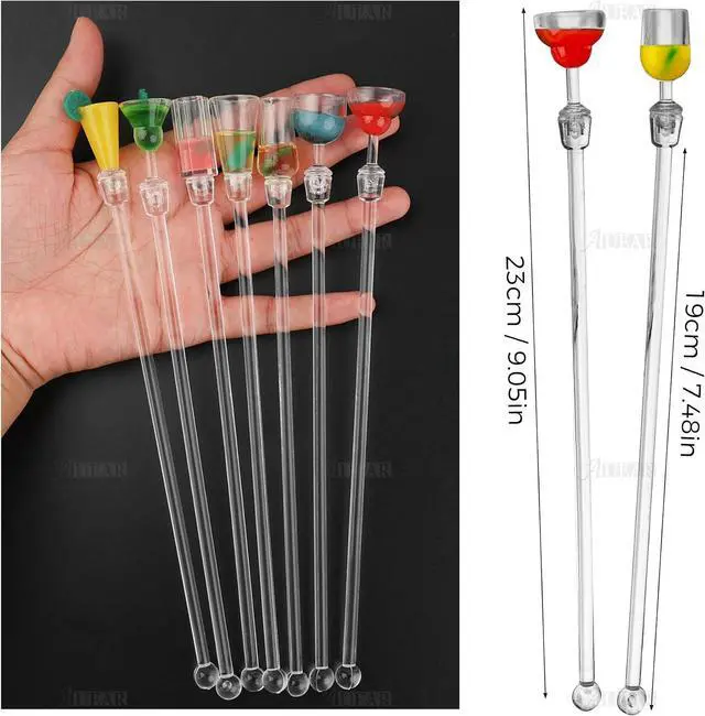 Alt view image 2 of 7 - AUEAR, 10 Pack Swizzle Sticks Acrylic Colorful Cocktail Drink Stirrer Clear Shafts for Bars Cafes Restaurants Home Use