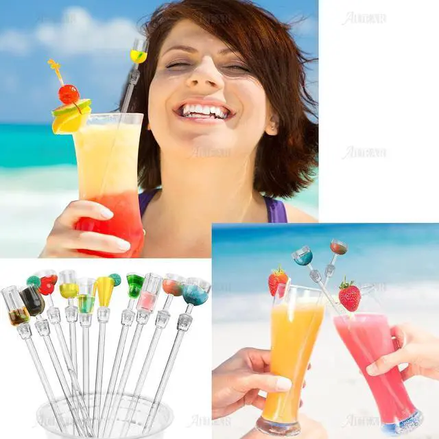 Alt view image 6 of 7 - AUEAR, 10 Pack Swizzle Sticks Acrylic Colorful Cocktail Drink Stirrer Clear Shafts for Bars Cafes Restaurants Home Use