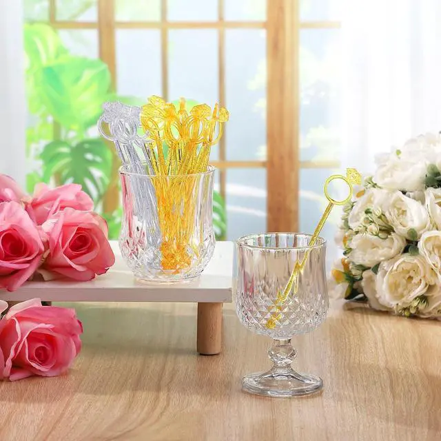Alt view image 3 of 6 - SiliFine 30 Pcs 6 Inch Diamond Ring Coffee Stirrers Reusable Cocktail Wedding Drink Stirrers Golden Silver Plastic Beverage Swizzle Stick for Wedding Party Festival(Golden, Silver)