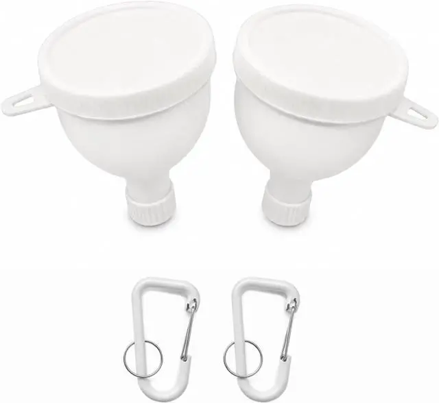 Main image of 2 Pack Premium Protein Powder Containers - Portable Funnels(White 100ml) | Protein Funnels for Filling Water Bottles, Shaker Bottles w/Protein Powder,with Sturdy Carabiners