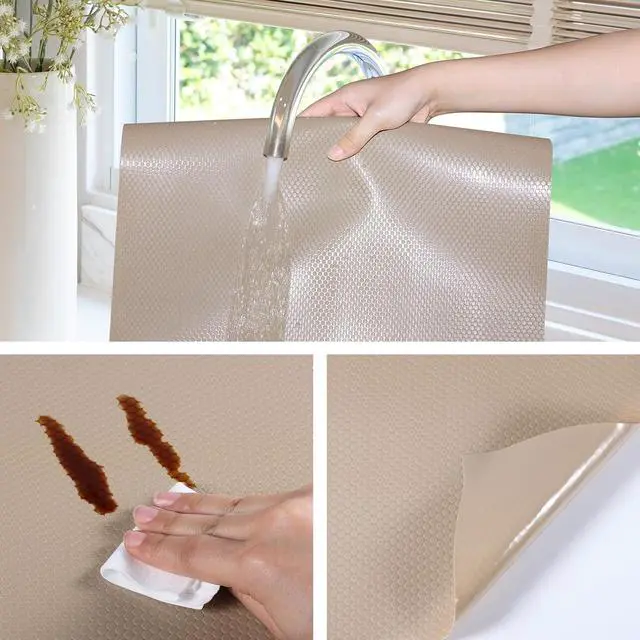 Alt view image 5 of 7 - Shelf Liner Non Adhensive,Kitchen Cabinet Drawer Mat Beige 11.8"× 59" | Non Adhesive, Waterproof, Non Slip,Use as Kitchen Shelf Drawer Cupboard liner Refrigerator Mat,Washable, Easy to Cut