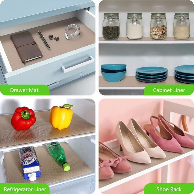 Alt view image 6 of 7 - Shelf Liner Non Adhensive,Kitchen Cabinet Drawer Mat Beige 11.8"× 59" | Non Adhesive, Waterproof, Non Slip,Use as Kitchen Shelf Drawer Cupboard liner Refrigerator Mat,Washable, Easy to Cut