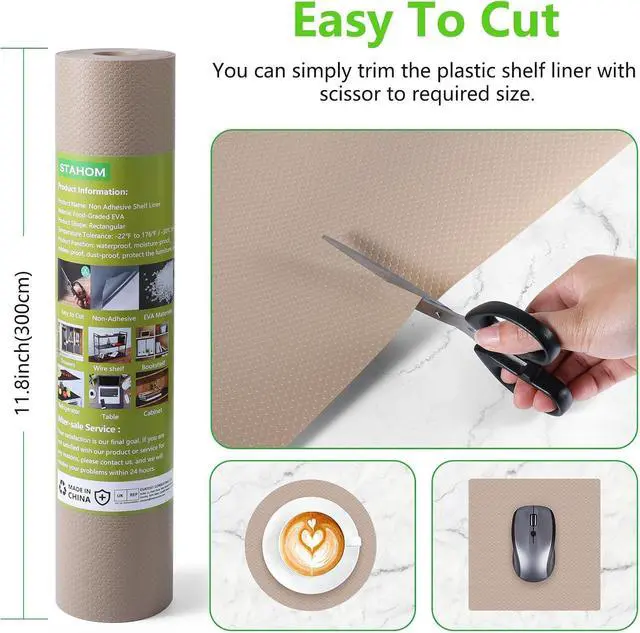 Alt view image 7 of 7 - Shelf Liner Non Adhensive,Kitchen Cabinet Drawer Mat Beige 11.8"× 59" | Non Adhesive, Waterproof, Non Slip,Use as Kitchen Shelf Drawer Cupboard liner Refrigerator Mat,Washable, Easy to Cut