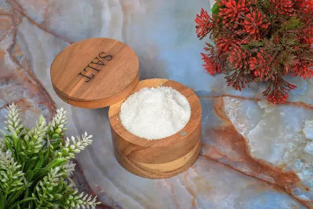 Alt view image 5 of 6 - EDHAS Acacia Wood Round Condiment Pot with Magnetic Swivel Lids for Kitchen Countertop Salt Engraved on Lid (3.5 x 3.5 x 2.5)