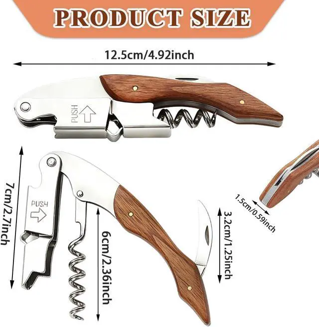Alt view image 2 of 7 - Waiter Corkscrew Wine Opener, Berglander Professional Wine Key for Servers, Hevay Duty Bartender with Foil Cutter, Manual Wine Bottle Opener, Wood Handle Comfortable, Ergonomic Grip